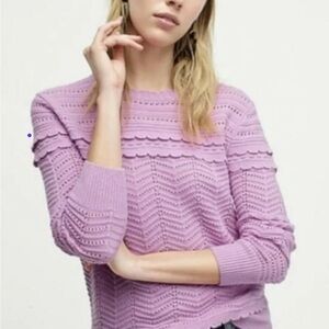 J.Crew Crewneck Scalloped Pointelle Lavender Knit Wool Blend Women's Sweater